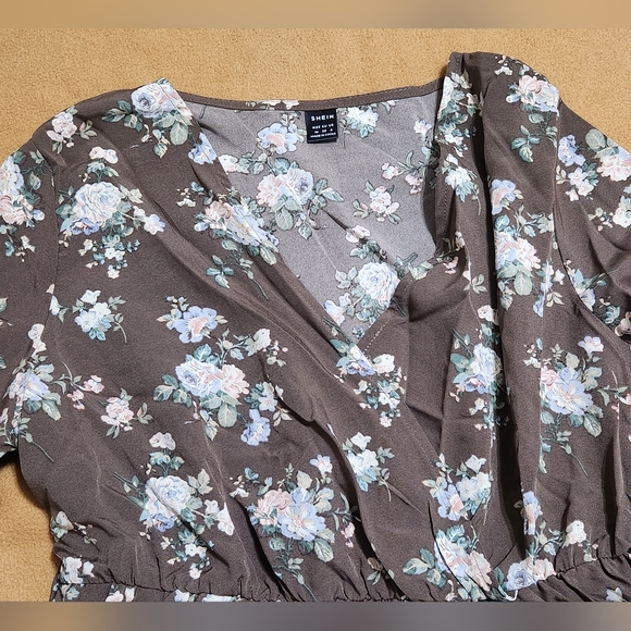 SHEIN Blue Floral Print Ruffled Brown Short Dress - Picture 3 of 12